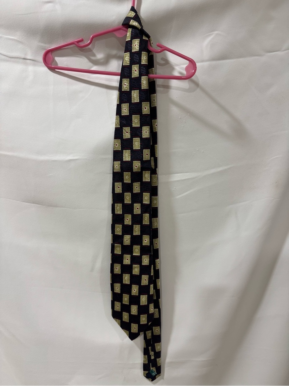 Men's Black Tie with Gold Geometric Check Pattern